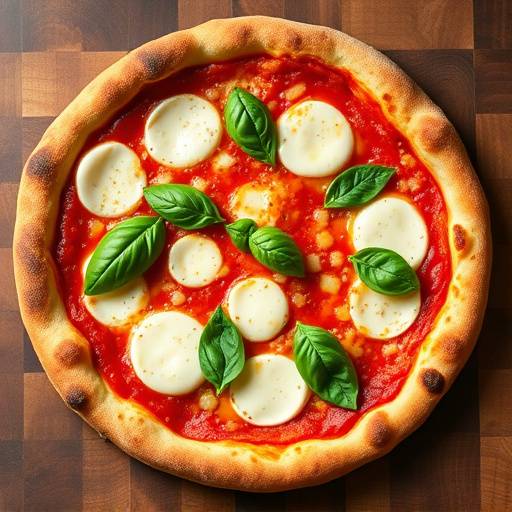 Pizza Margherita appena sfornata, con mozzarella filante e foglie di basilico fresco