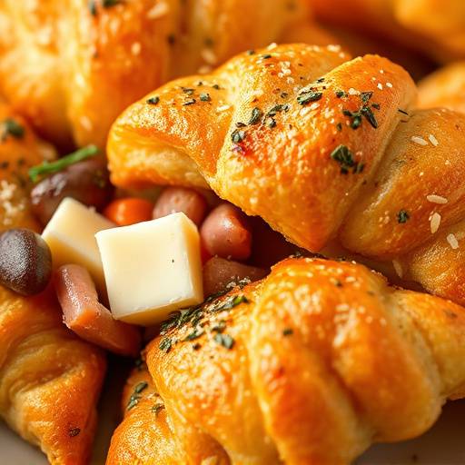 Primo piano di crescentine fritte dorate servite con salumi misti e formaggi.